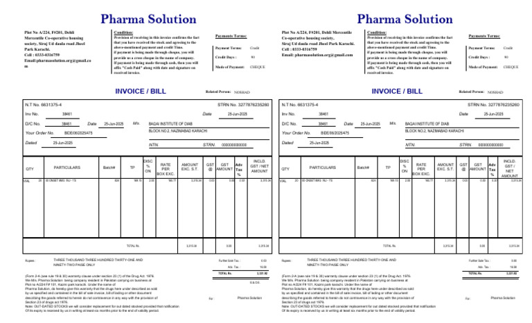 Pharma Solution Invoice Details | PDF | Payments | Money