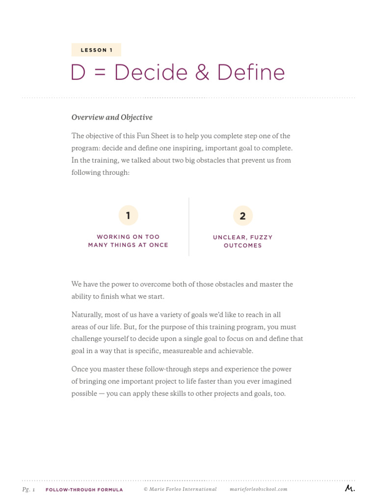 Follow-Through Formula: Goal Setting Guide | PDF | Behavioural Sciences ...