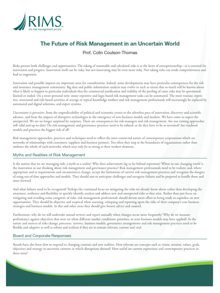 Future Trends in Risk Management | PDF | Risk | Risk Management