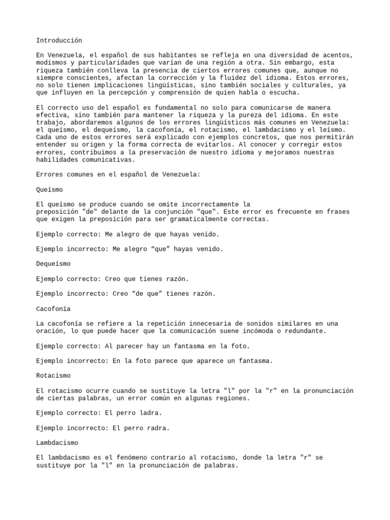 Errores comunes del español en Venezuela | PDF | Lengua española ...