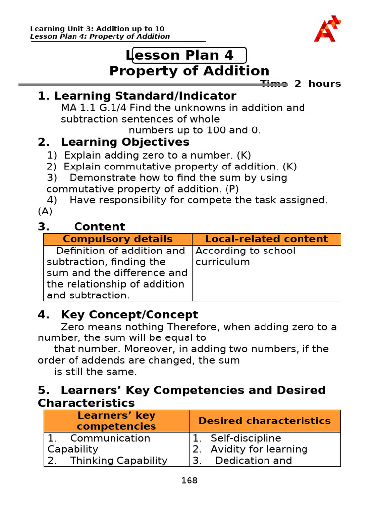 Lesson Plan 3-4 Properties of Addition | PDF | Learning | Lesson Plan