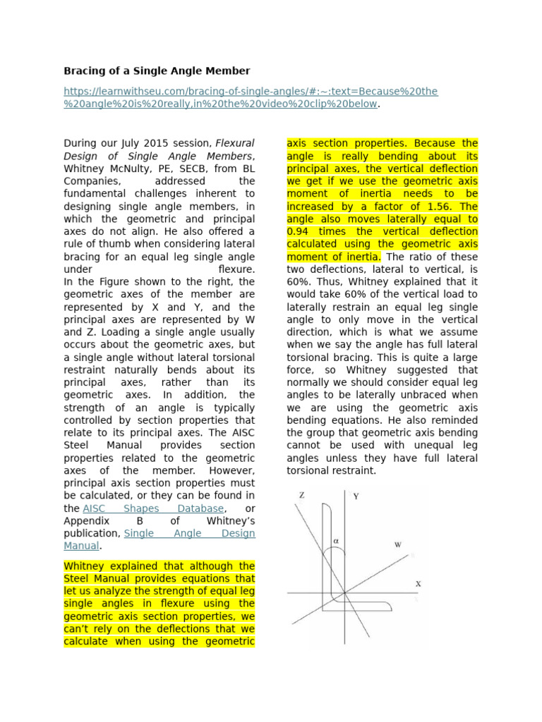 Single Angle Member Bracing Guide | PDF | Bending | Applied And ...
