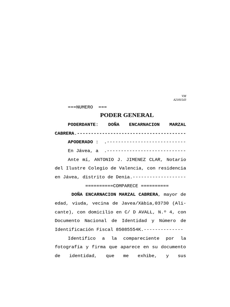 Poder General: Poderdante: Doña Encarnacion Marzal CABRERA. - Apoderado ...