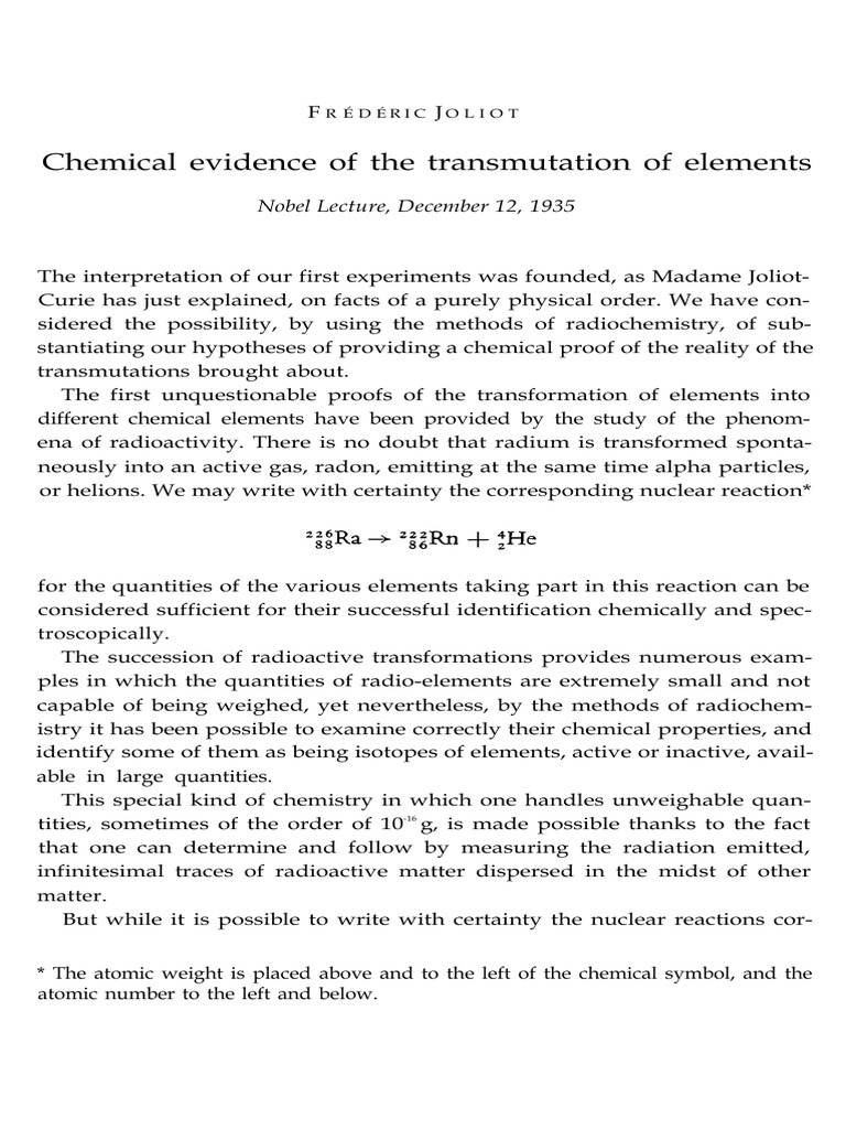Chemical Evidence of The Transmutation of Elements (1935 Original EN ...
