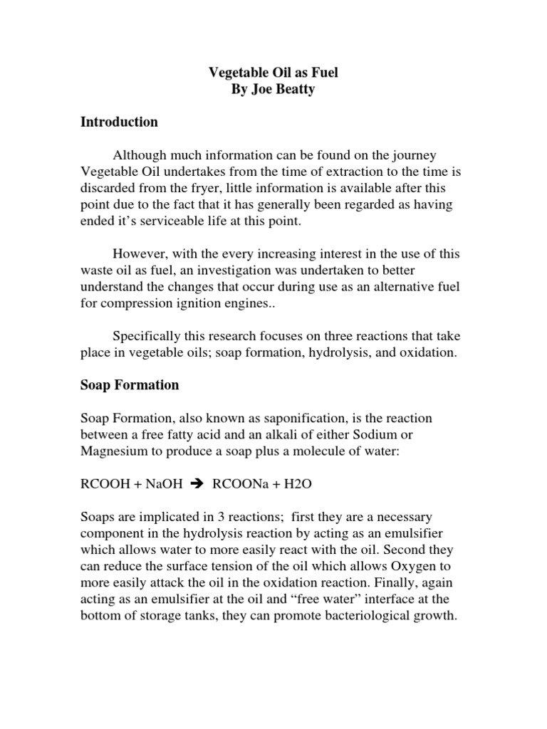 Vegetable Oil As Fuel PDF Antioxidant Soap