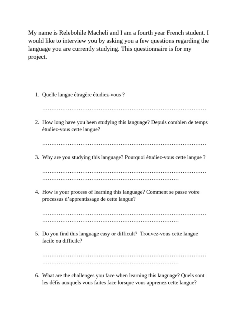 Language Learning Interview Questionnaire | PDF