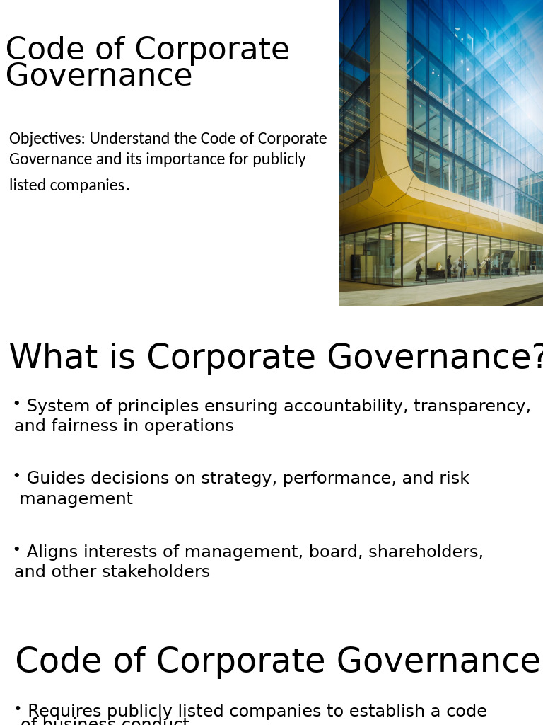 Corporate Governance Code Overview | PDF
