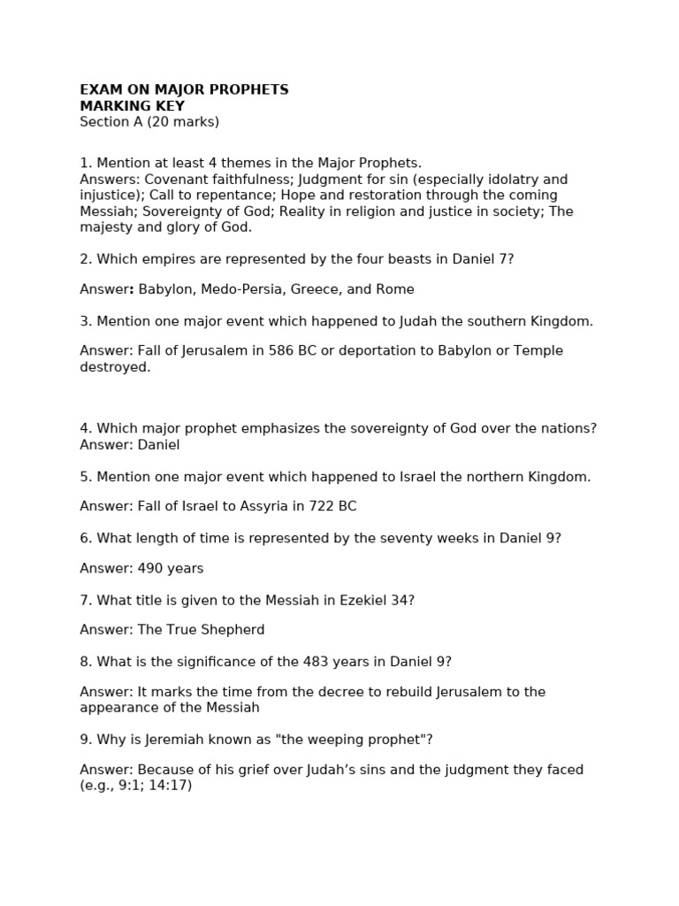Major Prophets Exam and Key Insights | PDF | Book Of Daniel | Jesus