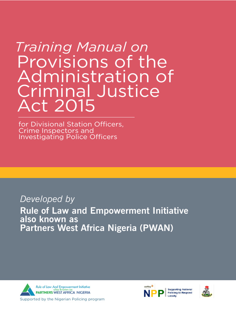 ACJA Training Manual for Police Officers | PDF | Arrest | Plea Bargain
