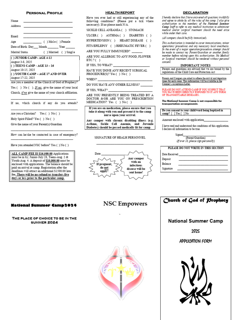 National Summer Camp 2025 Application Form | PDF | Medical Specialties ...