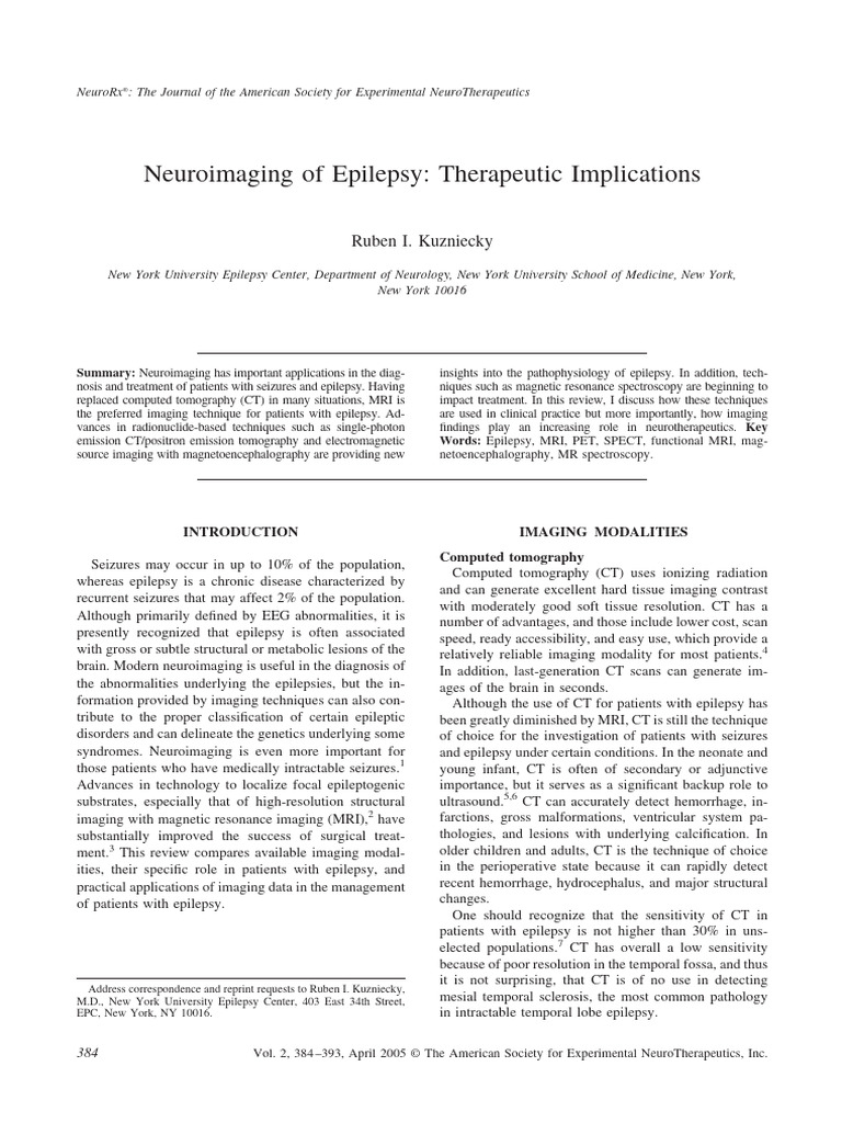 Neuroimaging Techniques in Epilepsy | PDF | Neuroimaging | Medical Imaging