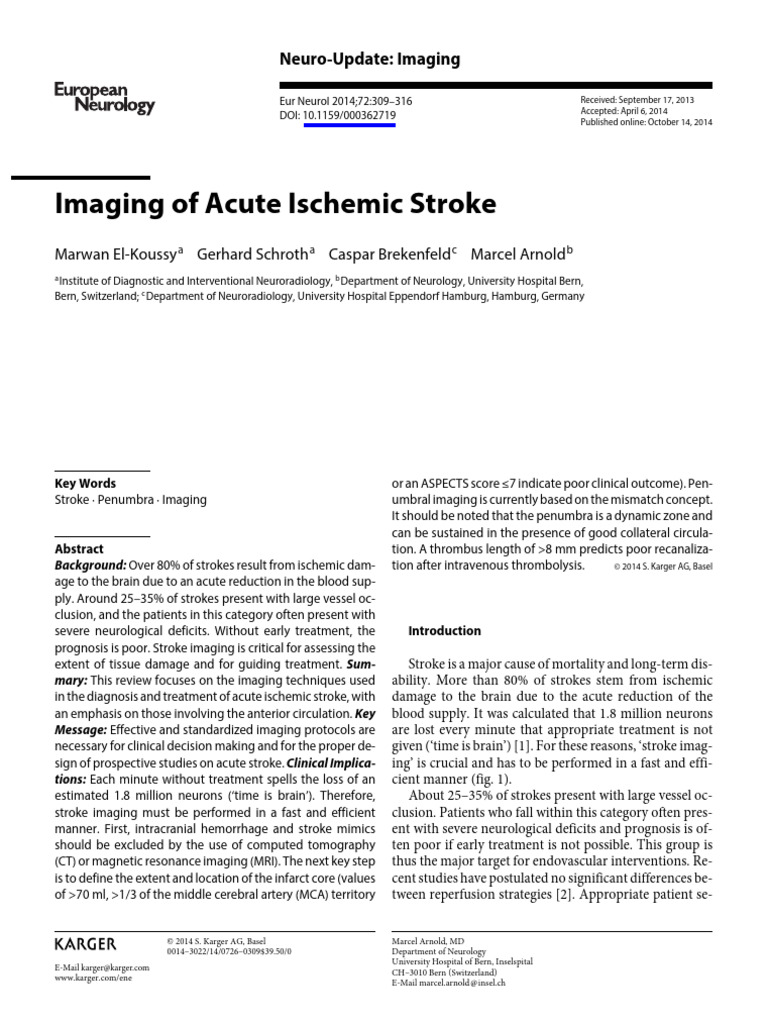 Imaging Techniques for Acute Stroke | PDF | Stroke | Ischemia