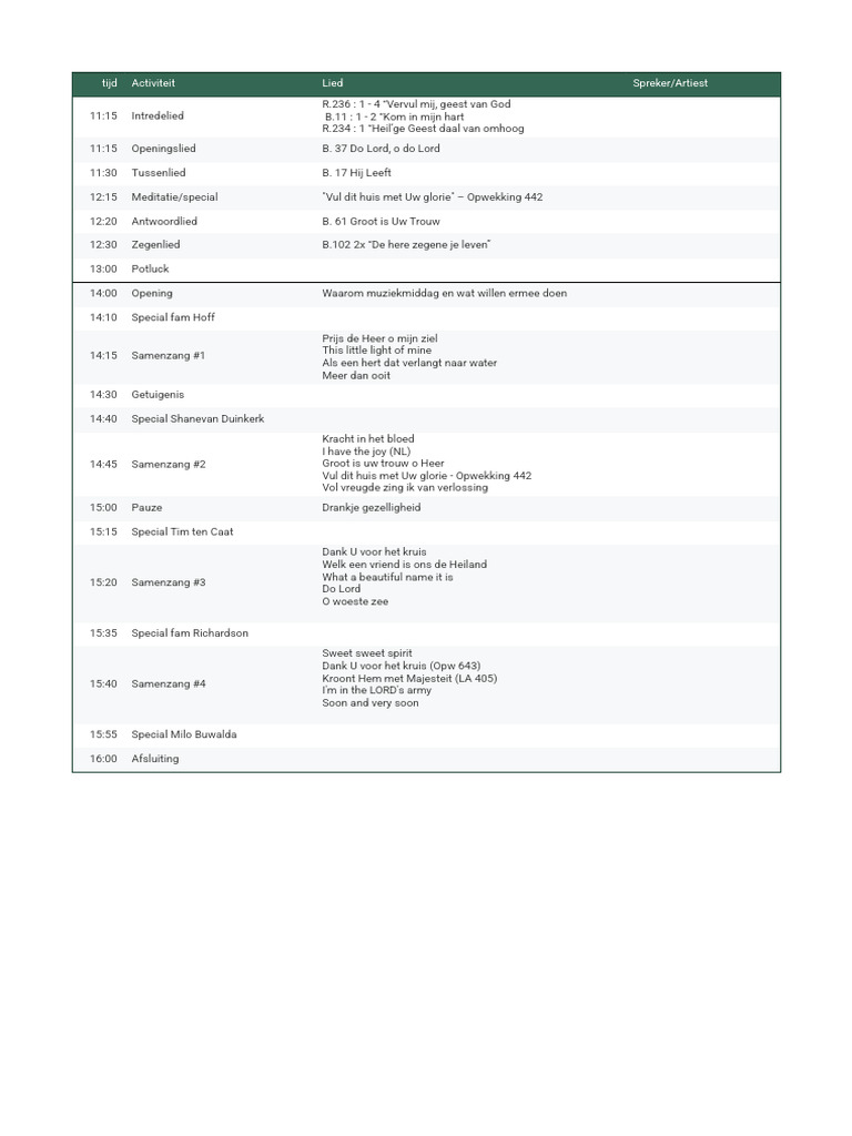 12 Juli Liederenlijst - DagProgramma 12 Juli | PDF
