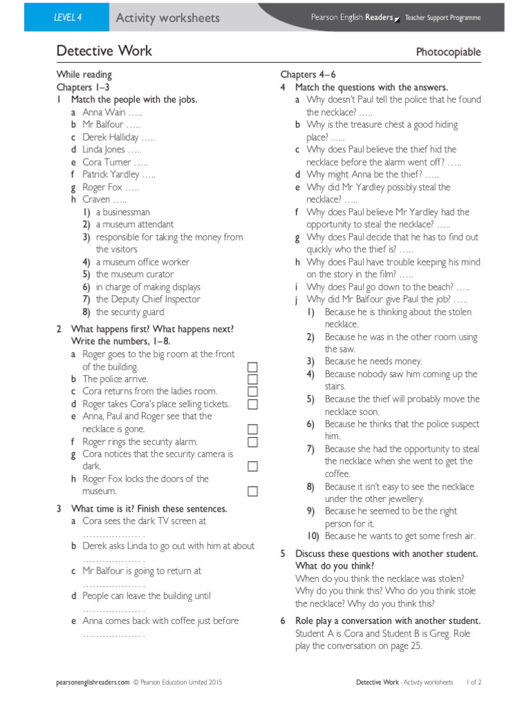 Detective Work - Tasks - Int 4 - Units 1 - 6 | PDF
