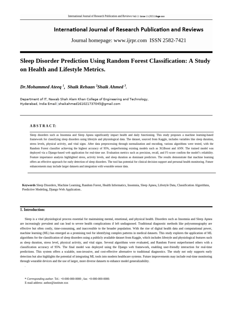 Sleep Disorder Prediction with ML | PDF | Machine Learning | Support ...