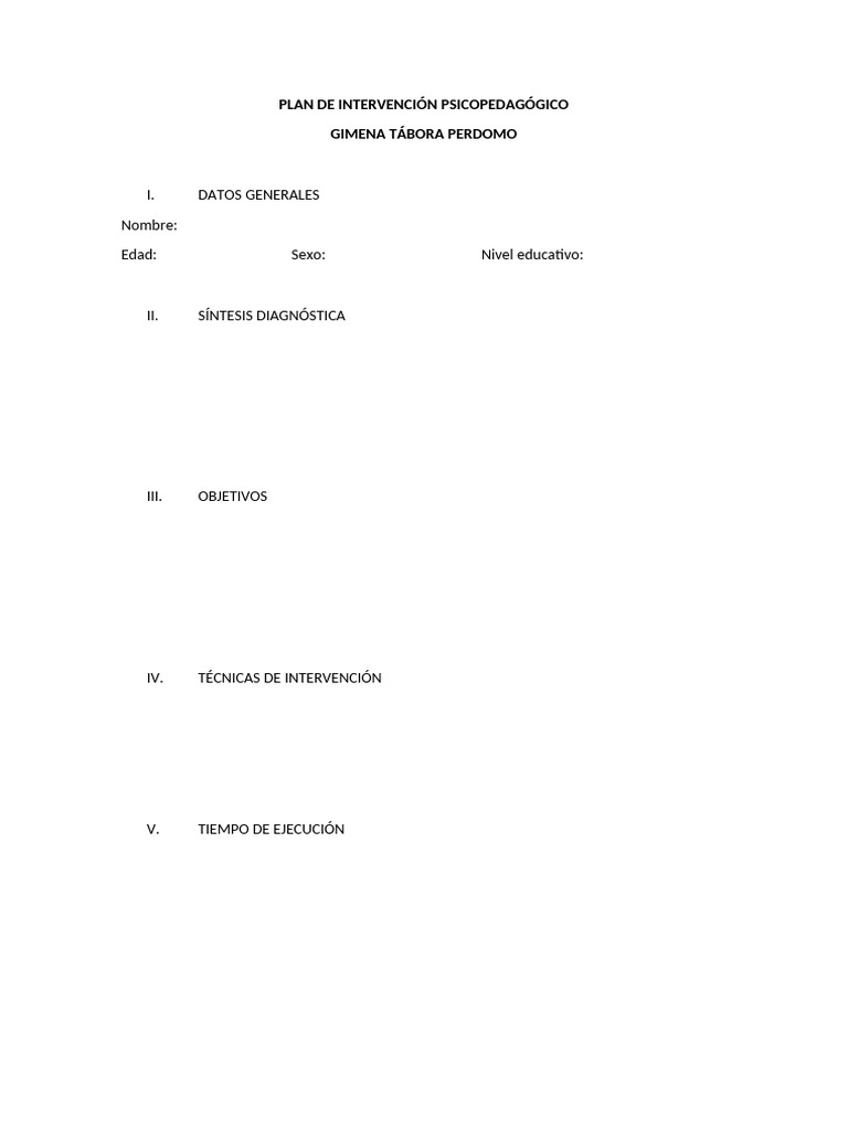 Plan de Intervención Psicopedagógica | PDF