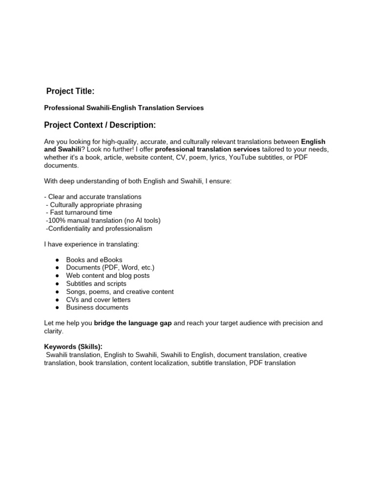 Professional Swahili-English Translation Services | PDF