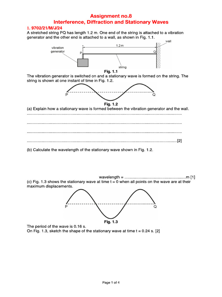 Assignment No.8 Interference, Diffraction and Stationary Waves | PDF