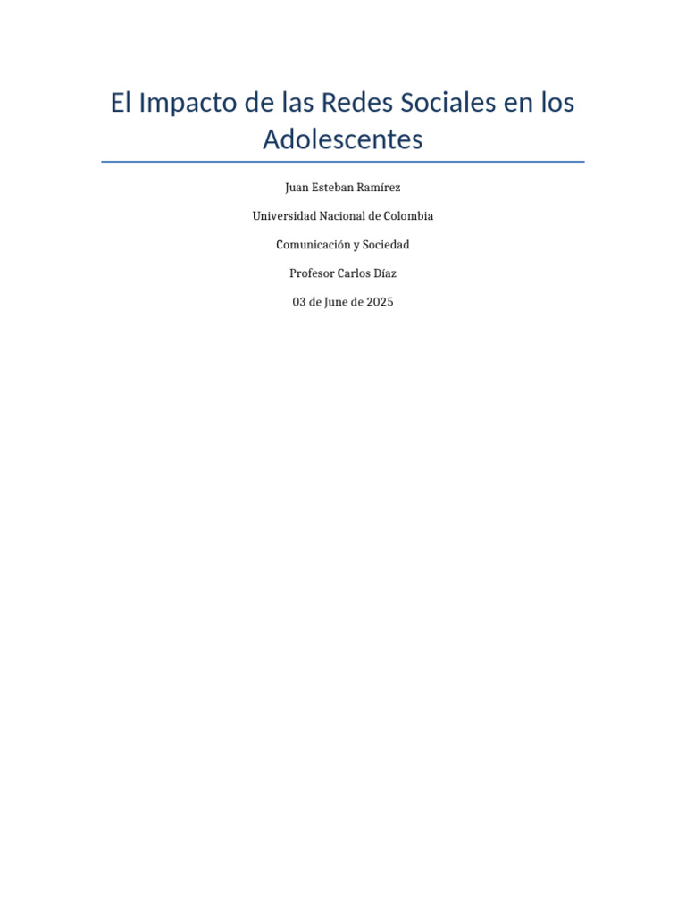 Impacto de Redes Sociales en Adolescentes | PDF | Salud mental | Redes ...