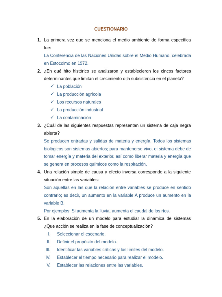 Cuestionario sobre Medio Ambiente y Sostenibilidad | PDF ...