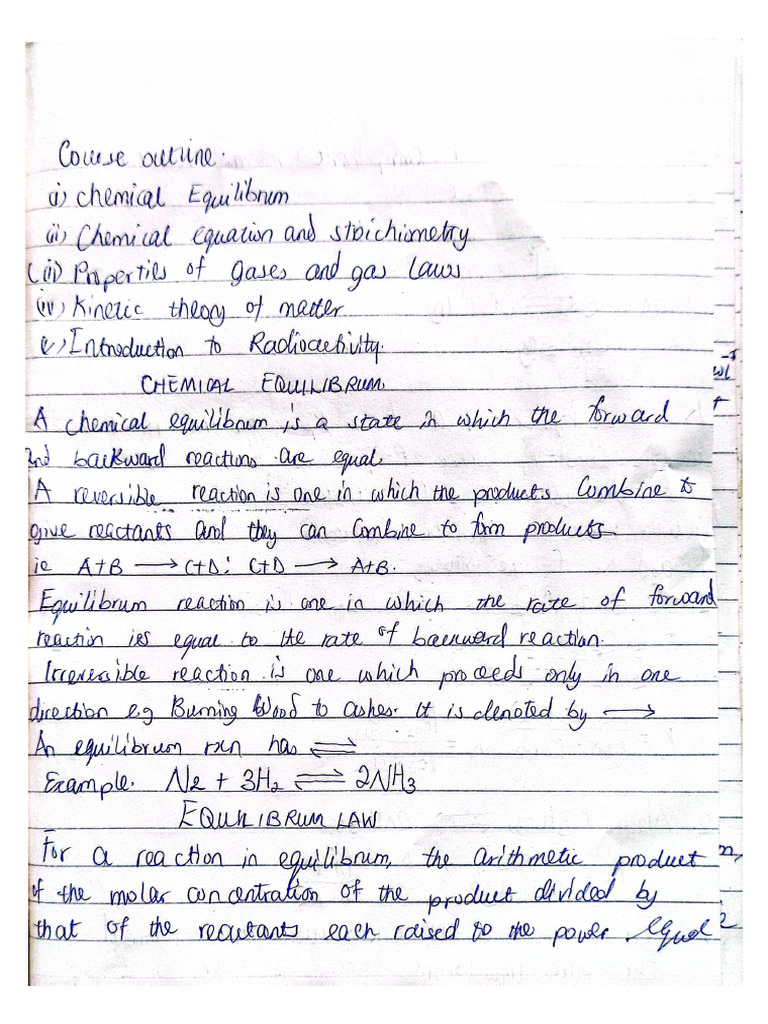 CHM 101 Notes On Chemical Equilibrium | PDF