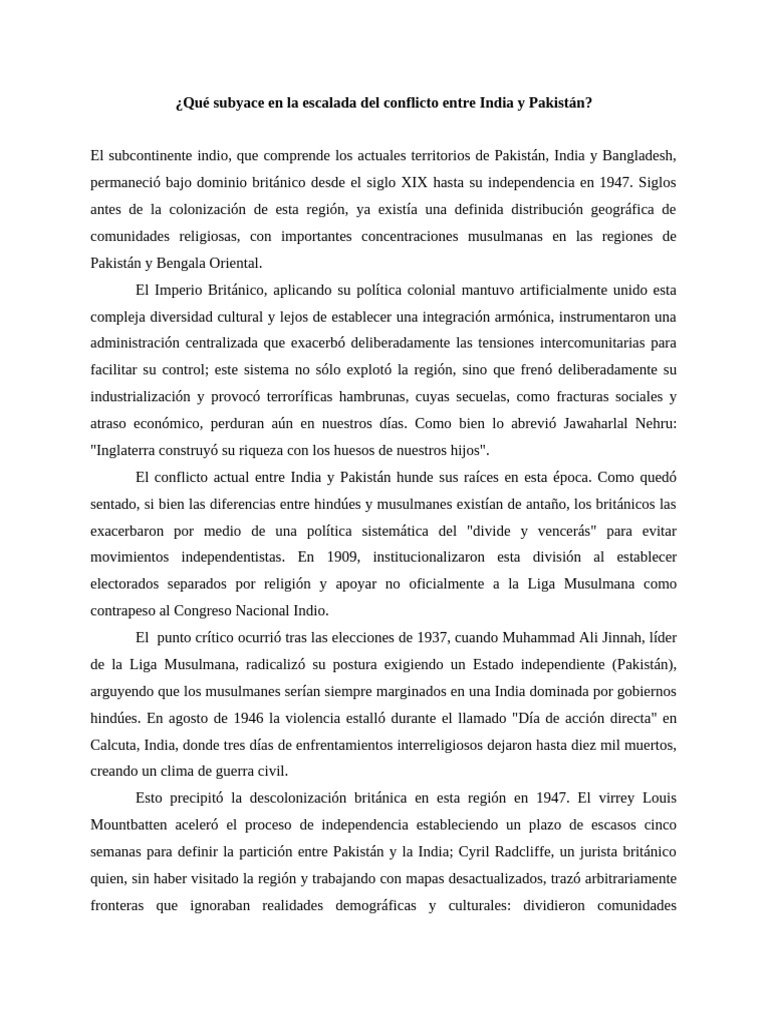 ¿Qué Subyace en La Escalada Del Conflicto Entre India y Pakistán | PDF ...
