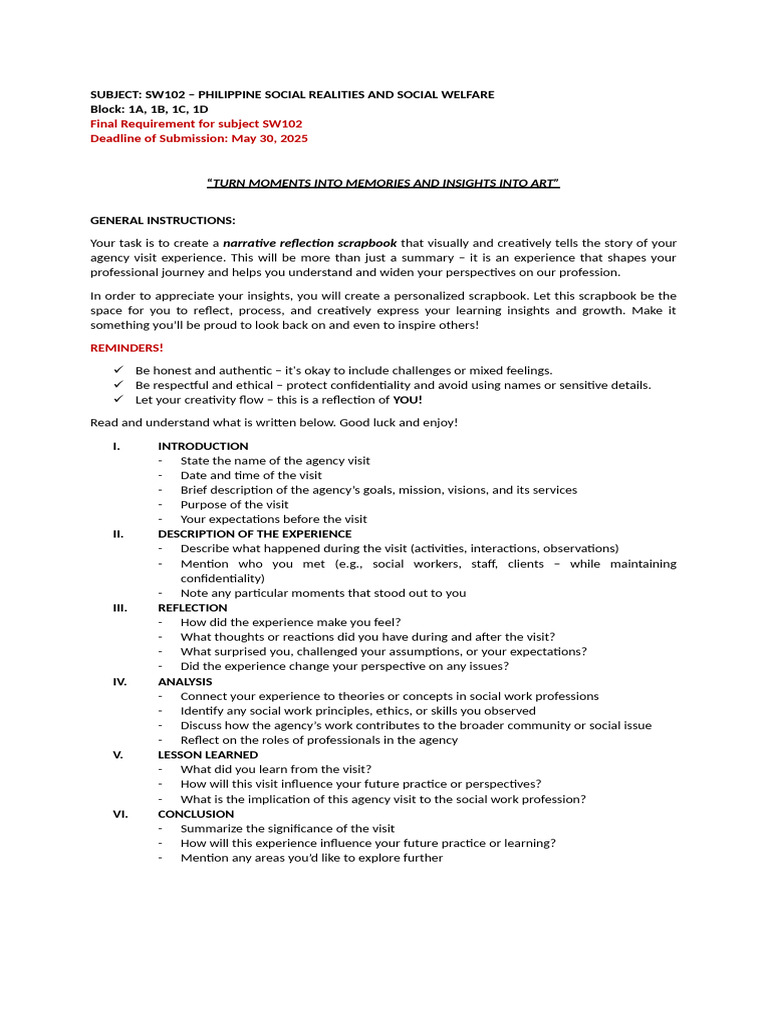 Philippine Social Welfare Agency Reflection | PDF | Experience | Learning