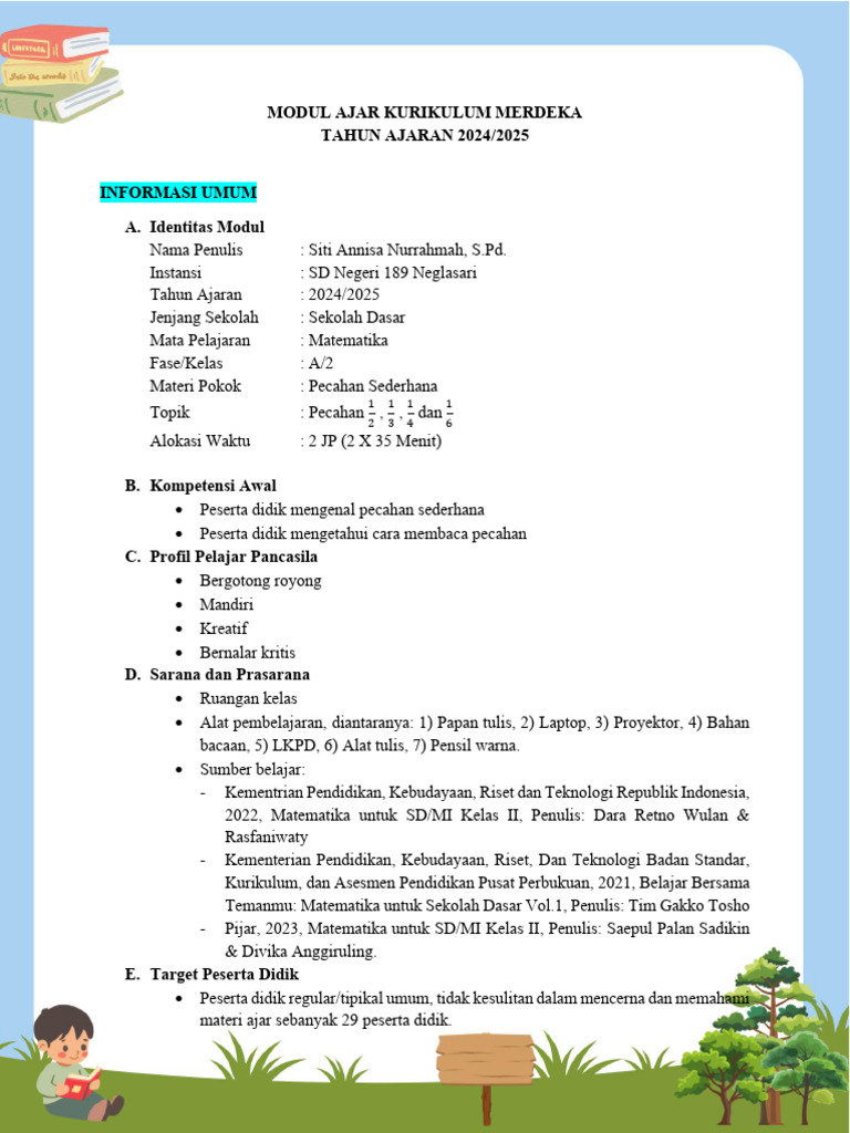 Modul Ajar Pecahan Kelas 3 SD | PDF