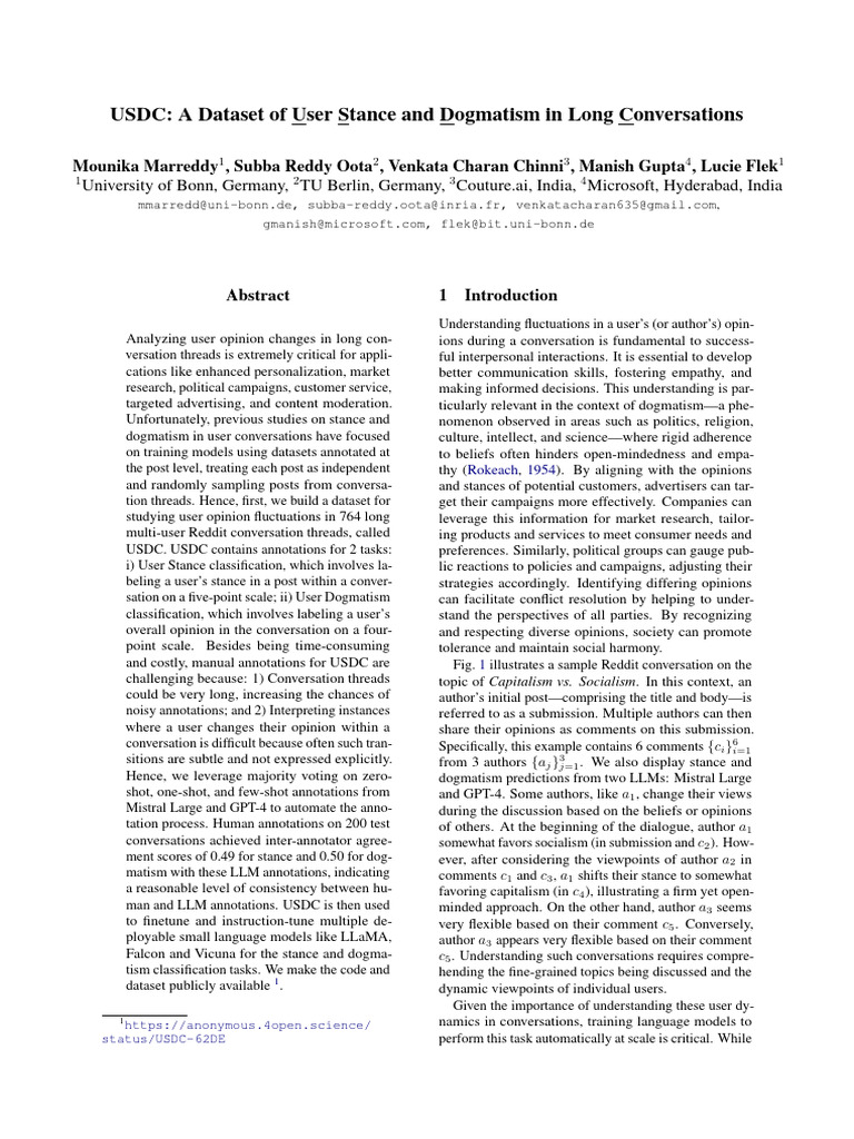 USDC: A Dataset of User Stance and Dogmatism in Long Conversations ...