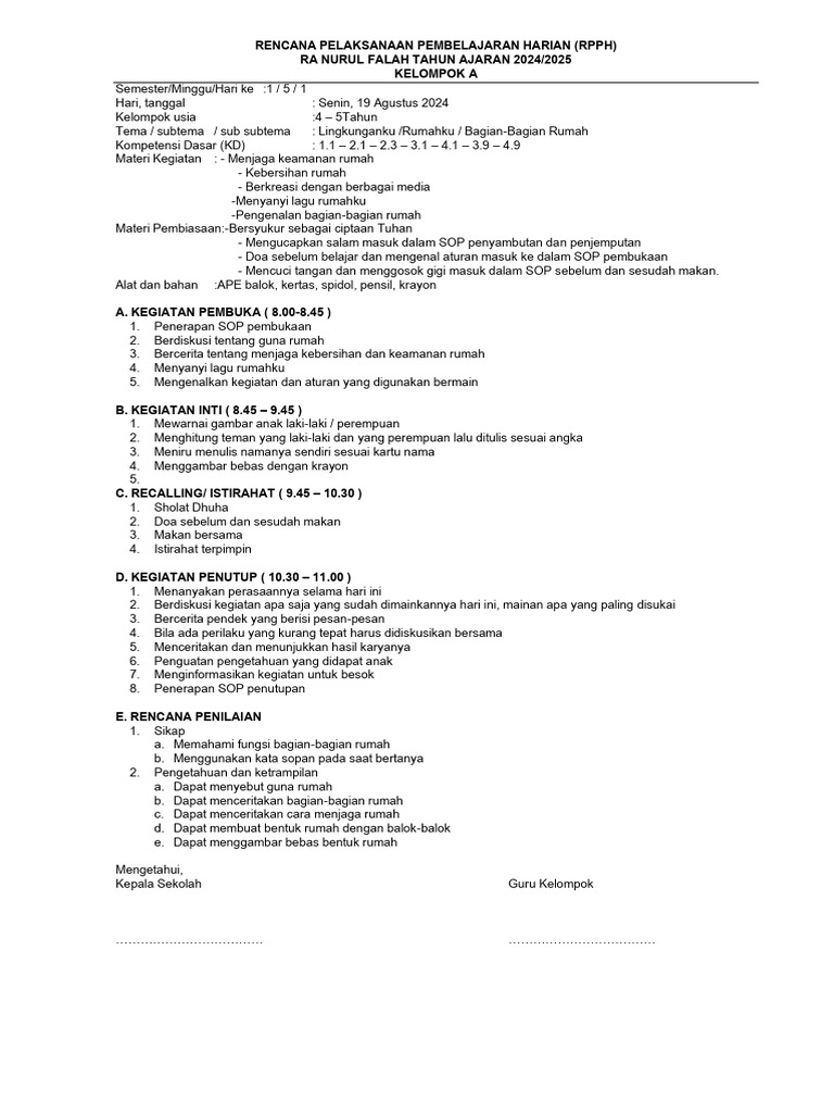 RPPH Tk-A Smt1 Minggu - 05 - Rumahku | PDF