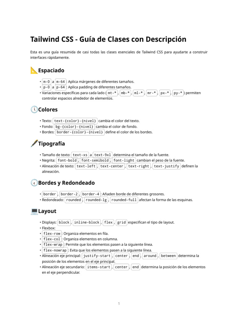 Clases Esenciales de Tailwind CSS | PDF