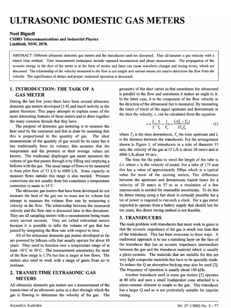 An Ultrasonic Domestic Gas Meter | PDF | Waves | Electrical Engineering