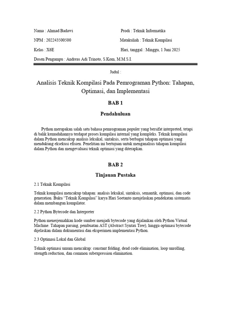 Analisis Kompilasi dan Optimasi Python | PDF