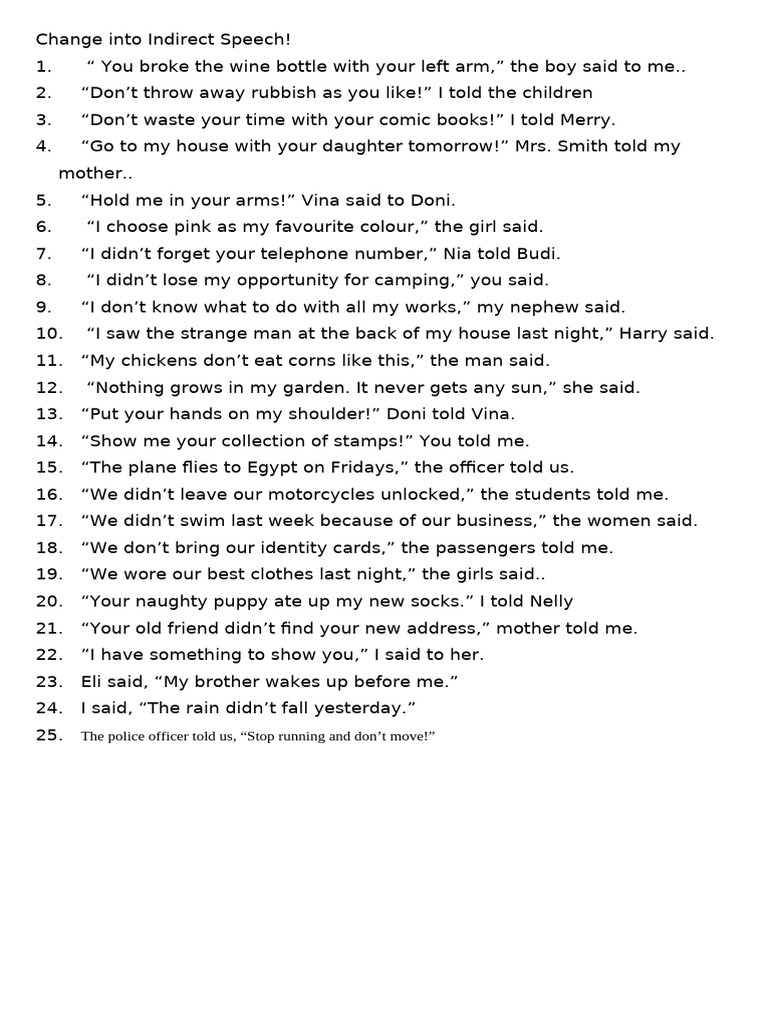 Indirect Speech Transformation Examples | PDF