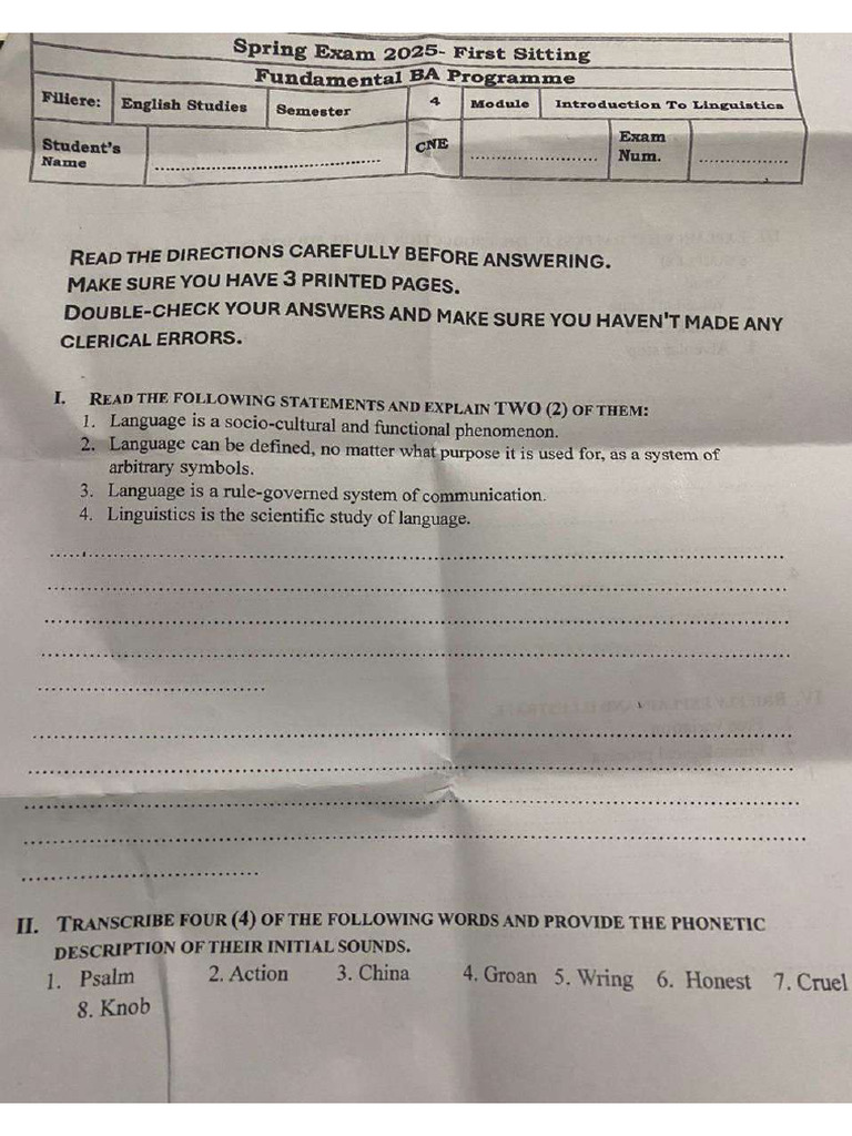 Linguistic Spring Exam 2025 | PDF