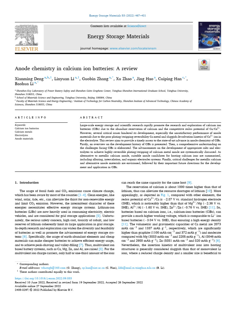 ESM Anode Chemistry in Calcium Ion Batteries A Review | PDF | Lithium ...