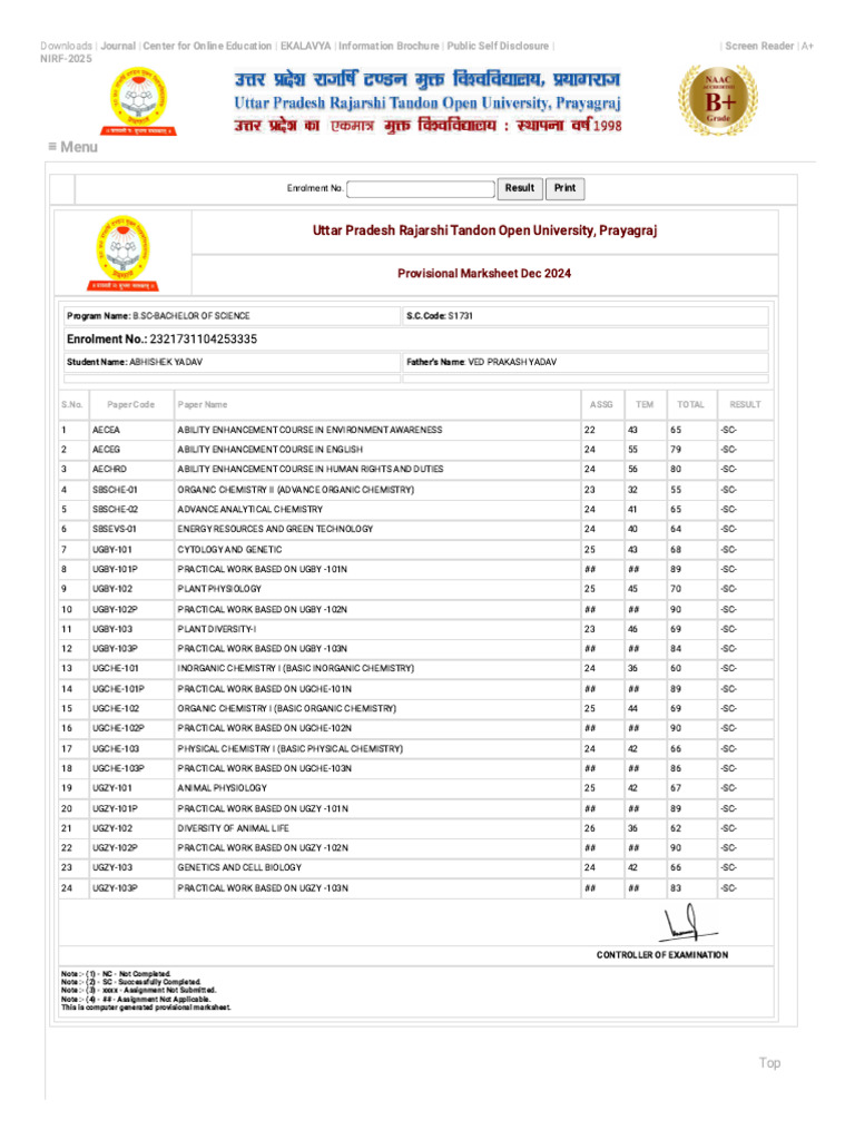B.A. 2nd Year Provisional Marksheet | PDF | Life Sciences | Biology