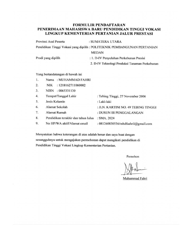 Form PMB Polbangtan 2024 | PDF