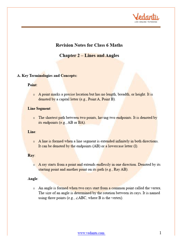 Class 6 Maths: Lines and Angles Notes | PDF | Angle | Elementary Geometry