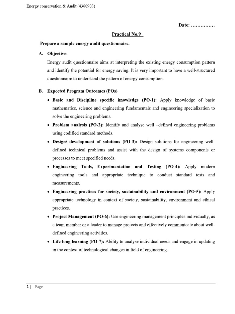 Ex. 9 Prepare A Sample Energy Audit Questionnaire. | PDF