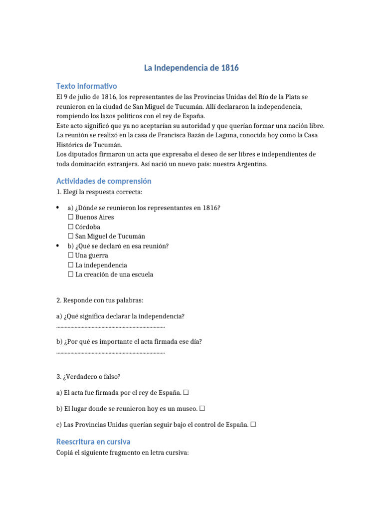 Independencia Argentina: 9 de julio de 1816 | PDF