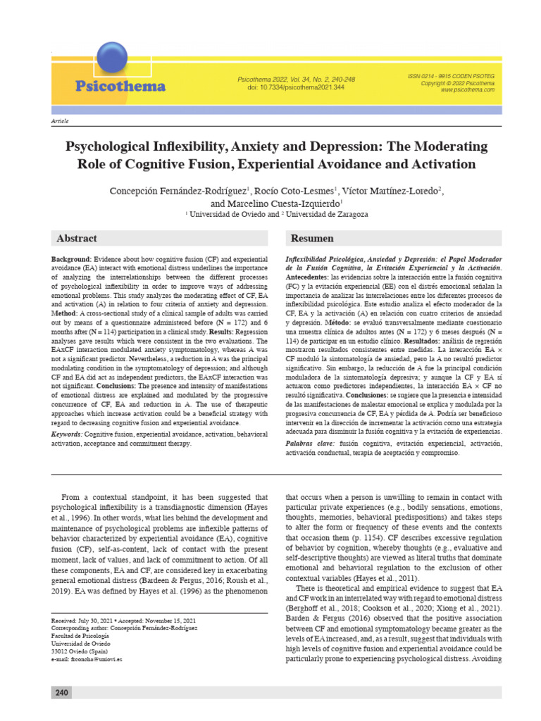 Psychological Inflexibility and Distress | PDF | Major Depressive ...