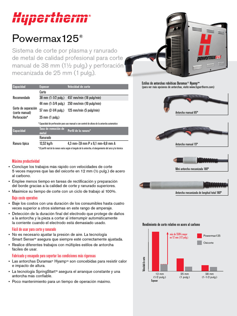 Hypertherm Powermax 125: Guía y Especificaciones | PDF | Filtración