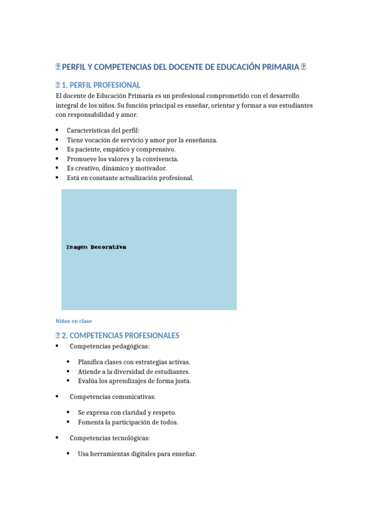 Perfil y competencias del docente de primaria | PDF