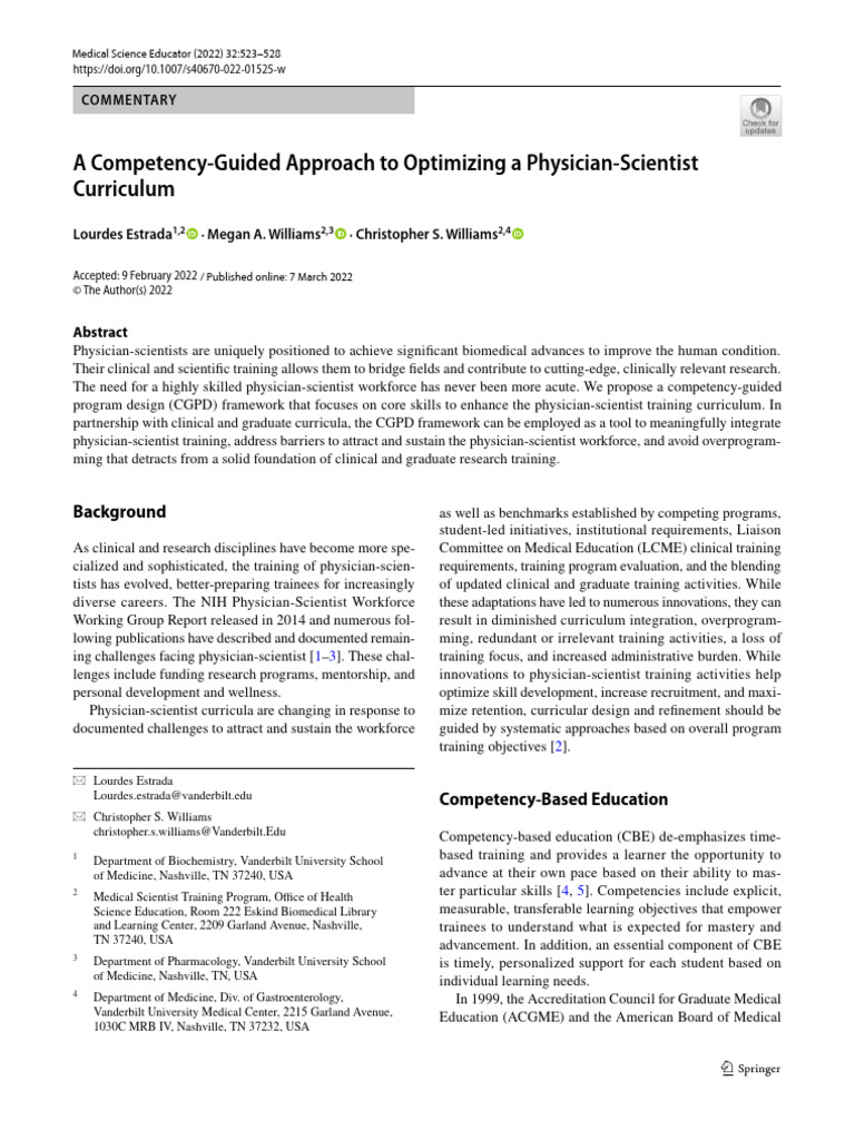 A Competency Guided Approach To Optimizing A Physician Scientist ...