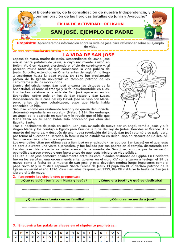 Vida y legado de San José para niños | PDF | San José | María, madre de ...