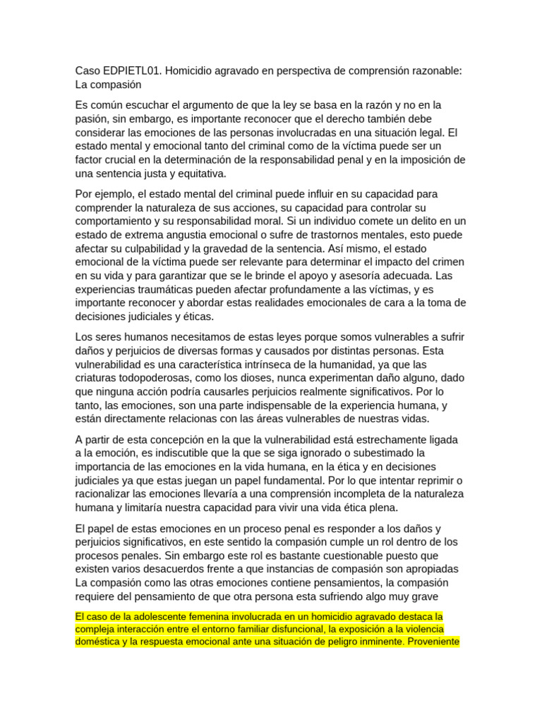 Caso EDPIETL01 | PDF | Las emociones | Crimen y violencia