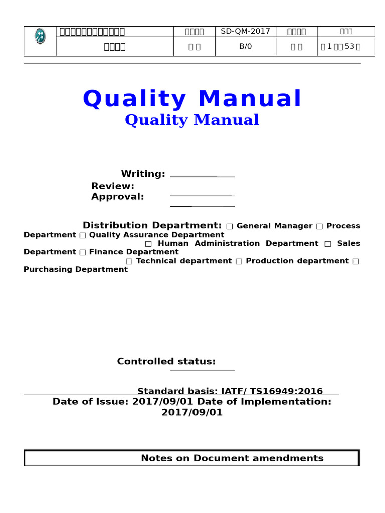 QMS Quality Manual Draft A0 | PDF | Quality Management | Risk