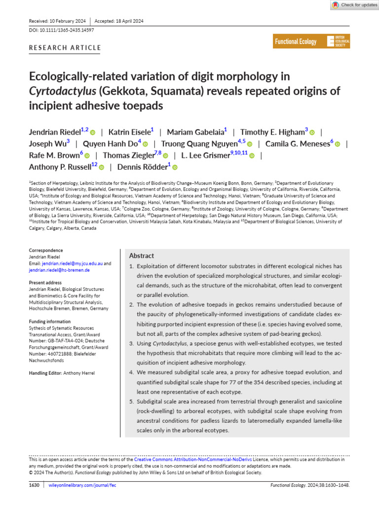 2024 - Functional Ecologyvariation of Digit Morphology in Cyrtodactylus ...