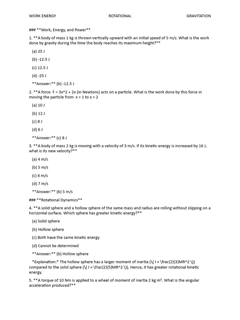 Work Rotation Gravitation | PDF | Force | Mass